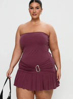 Love Lingers Strapless Mini Dress Burgundy Curve