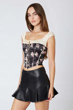 Puff Sleeve Satin Corset