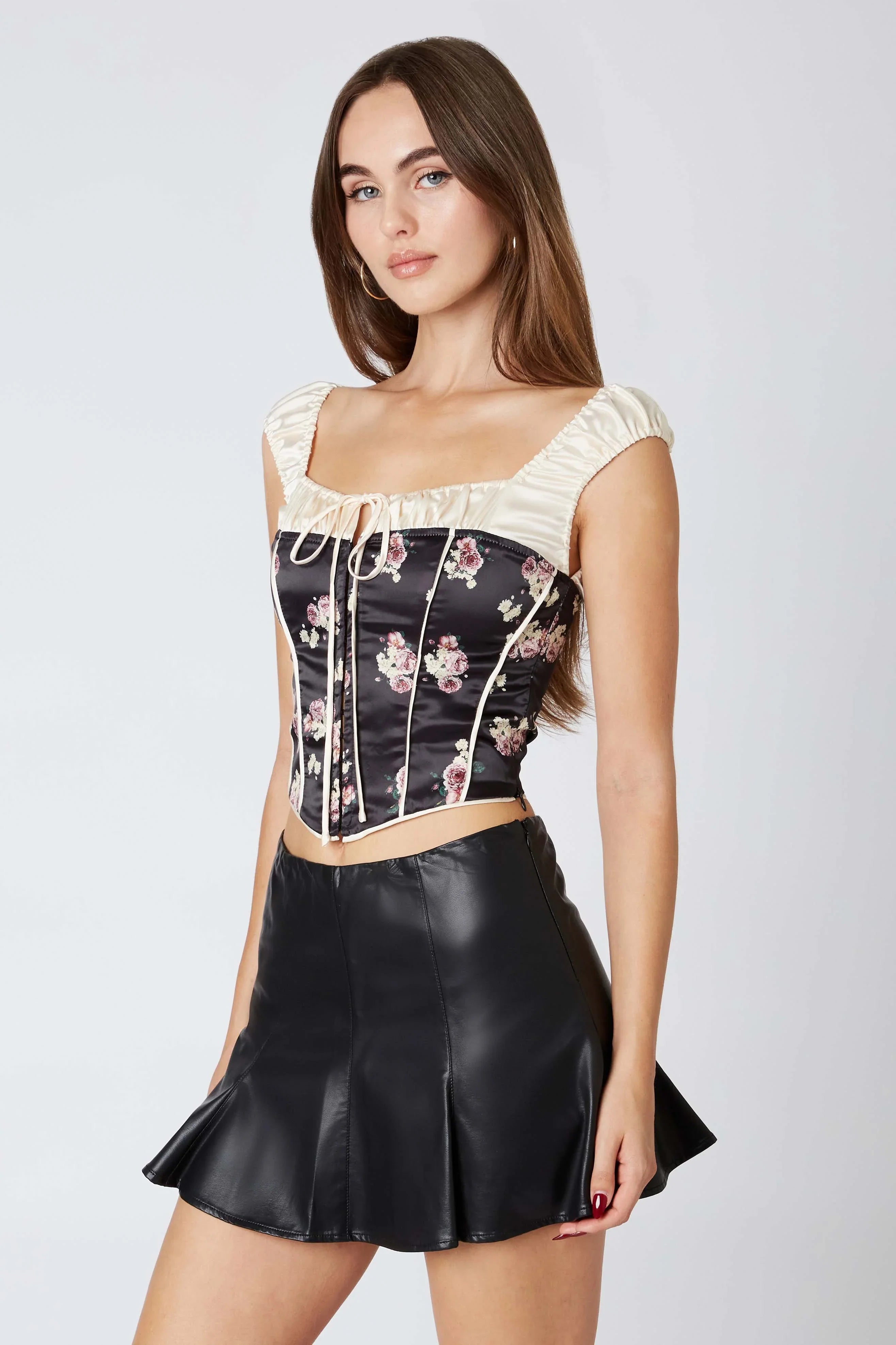 Puff Sleeve Satin Corset