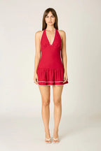 Contrast Trim Halter Mini Dress