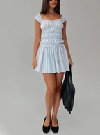Wonderlust Shirred Mini Dress Blue Stripe