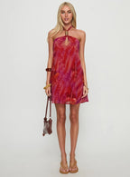 Magica Halter Keyhole Mini Dress Red Floral