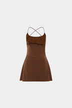 Frill Backless Mini Dress | Chocolate Satin