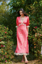 Divia Lace Floral Midi Dress in Red
