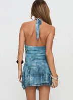Payge Asymmetrical Mini Dress Blue Multi