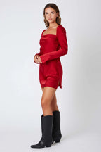 Satin Long Sleeve Mini Dress