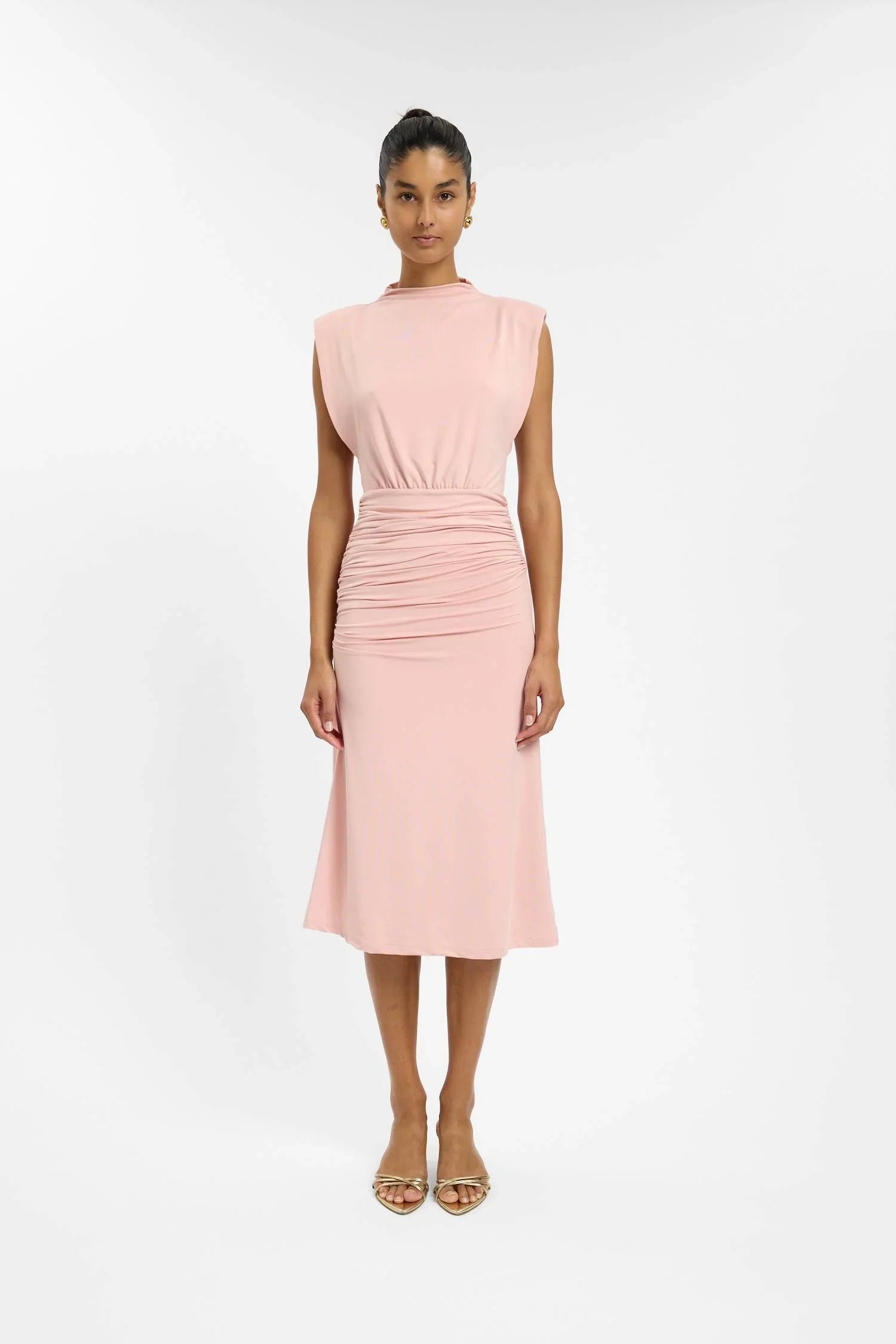 Structured Shoulder Midi Dress | Musk