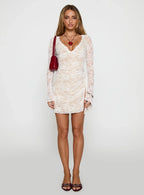 Airabella Long Sleeve Lace Mini Dress White