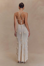 Suki Knit Maxi Dress With Flowers - Nude