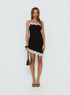 Esadora Lace Asymmetrical Mini Dress Black / Cream