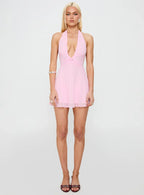 Good Luck Babe Halter Mini Dress Pink
