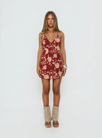 Esmira Halter Mini Dress Burgundy Floral