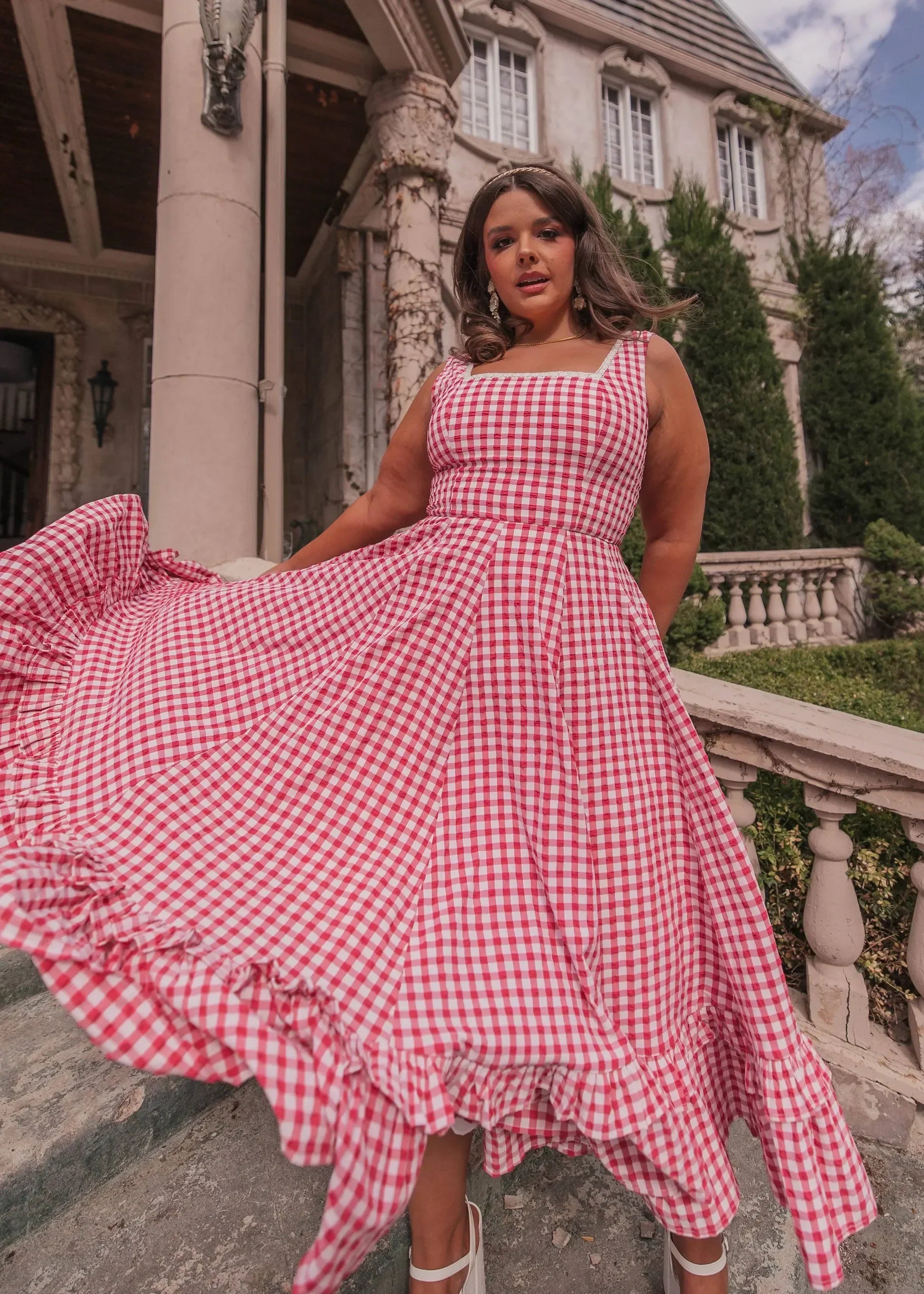 Vintage Gingham Maxi Dress – Square Neck Ruffle Hem Sundress in Multiple Colors | Kateproms