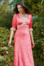 Divia Lace Floral Midi Dress in Red