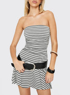 Laynuh Strapless Ruched Mini Dress Grey / White Stripe
