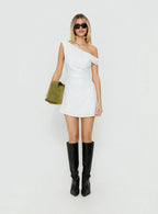 Izadonna Off Shoulder Cinched Mini Dress White