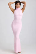 Ribbed Modal Turtleneck Maxi Dress in Blossom Pink