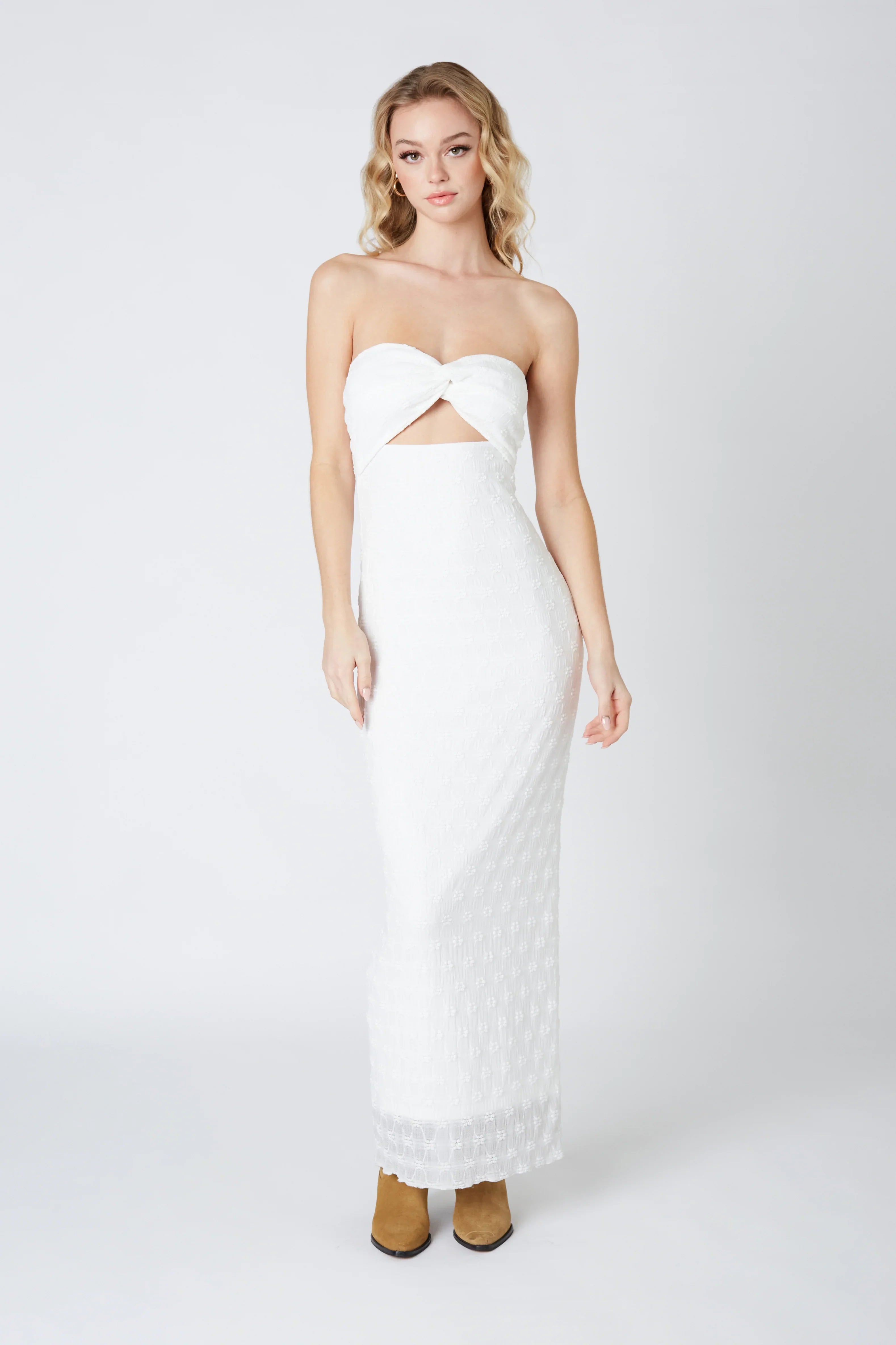 Strapless Lace Cut Out Maxi Dress
