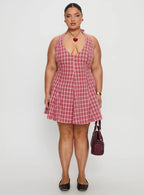 Out Of Nowhere Halter Mini Dress Red Check Curve