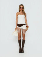 Porcelana Strapless Tassel Mini Dress Cream