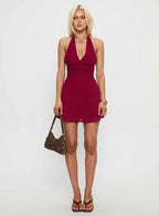 Good Luck Babe Halter Mini Dress Red