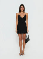 Call My Lover Lace Slip Mini Dress Black