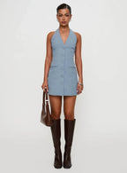 Vyxen Halter Mini Dress Blue