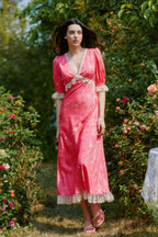 Divia Lace Floral Midi Dress in Red