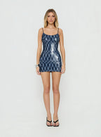 Tyah Sequin Tie Back Mini Dress Blue